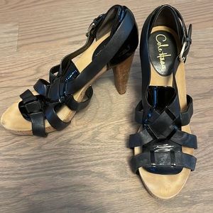 Cole Haan black leathe strap heel